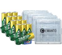 16 x para batería Varta AA 2100 mAh 1,2 V NiMH Accu Mignon 56706 Bulk Recargables + 4 cajas de baterías/caja de batería para almacenar 4 pilas Mignon (AA) o Micro (AAA) y baterías con logotipo
