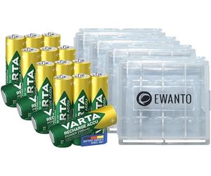 16 x para batería Varta AA 2100 mAh 1,2 V NiMH Accu Mignon 56706 Bulk Recargables + 4 cajas de baterías/caja de batería para almacenar 4 pilas Mignon (AA) o Micro (AAA) y baterías con logotipo