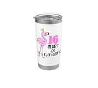 16 Years Of Flamazing Flamingo Design Beach 16th Birthday Vaso térmico de acero inoxidable de doble pared