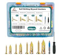 160 anclajes autoperforantes para paneles de yeso con kit de tornillos, pernos de expansión de metal resistente, anclajes de chapa y tornillos de expansión de acero chapado en zinc, no necesita