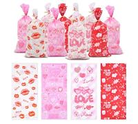 160 bolsas de celofán de 4 estilos para el día de San Valentín con lazos giratorios, diseños de corazón de amor y besos, bolsas de regalo transparentes para niños, regalos románticos, recuerdos de