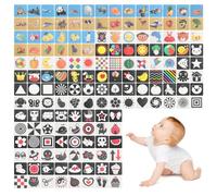 160 Fotos Tarjetas de Alto Contraste de Doble Cara Impermeables, 12x12cm Tarjetas en Blanco y Negro de Aprendizaje Temprano, Tarjetas Didácticas de Estimulación Visual para Recién Nacidos 0-6 Meses