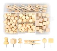 160 Piezas Puntas de Alfileres de Madera, Chinchetas de Madera Natural con Caja de Almacenamiento, 6 Estilos de Chinchetas para Corcho, Mapas, Fotos y Manualidades