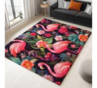 160 x 230 cm Abstracto Alfombras Sala de Estar, Rosa Alfombra Lavable de Pelo Corto para Dormitorio, Acuarela Flores Animales Alfombra Suave Antideslizante Estampada para Comedor