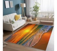 160 x 230 cm Alfombra Lavable Naturaleza Olas Puesta De Sol Mar Estampado Alfombra Antideslizante para Salón Dormitorio, Azul Naranja Resistente a Las Manchas Alfombras para Oficina Comedor