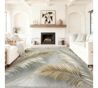 160 x 230 cm Bien Alfombras Sala de Estar, Gris Alfombra Lavable de Pelo Corto para Dormitorio, Minimalista Planta Hoja De Palma. Alfombra Suave Antideslizante Estampada para Comedor