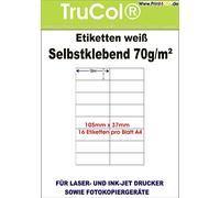 1600 etiquetas autoadhesivas de 105x37 mm, 16 piezas en una hoja de A4 - un total de 100 hojas, blanco de calidad general Papel de etiquetas universales blanco