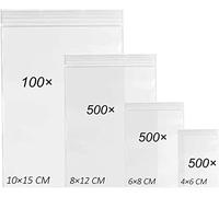 1600 unidades, bolsas de embalaje de polietileno con cremallera reutilizable, 120 micras en 4 tamaños, bolsas de plástico, surtido para alimentos, herramientas, tornillos, piezas mecánicas.