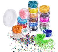 16000 Piezas de Abalorio de Semilla de Cristal 20 Colores 2 mm Cuentas de Potro Forradas Plateadas Abalorios Espaciadores Pequeños en Caja de Contenedor con 18 m de Hilo de Cristal