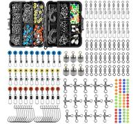 160pcs/box Kit de accesorios de pesca, incluidos Anzuelos, Pesas de plomada, Emerillones e imperdibles, Diapositivas de plomada, Cuentas de línea de pesca, Conjunto de pesca con caja de aparejos