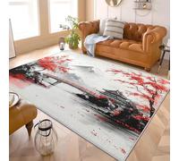 160x230 Cm Lavable de Pelo Corto Alfombra Interior Pintura Japonesa Con Tinta No Pierde Pelo Antideslizante Sala Estar Dormitorio Alfombra Blanco GrisáCeo 3D Fácil de Limpiar Suave Impreso Felpudo
