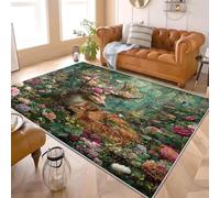 160x230 Cm Lavable de Pelo Corto Alfombra Interior Primer Plano De Un Ciervo Del Bosque. No Pierde Pelo Antideslizante Sala Estar Dormitorio Alfombra Verde 3D Fácil de Limpiar Suave Impreso Felpudo