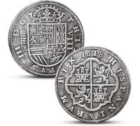 1618 Felipe III 8 Reales Moneda de Plata española, Monedas Antiguas España, Monedas conmemorativas para coleccionistas Raras, colección Moneda Oro Escudo columnarios coleccionables