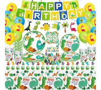 162 Juego de fiesta de de dinosaurio juego de vajilla con temática de cumpleaños Dino T-Rex sirve 20