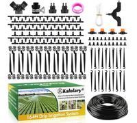 164 Pies Kit de Riego por Goteo Automático, Kalolary 160PZS Sistema de Riego Jardín con Emisores Ajustables Boquillas Nebulizadoras DIY 4/7 Micro Equipo de Riego para Césped Plantas Invernadero (1/4")