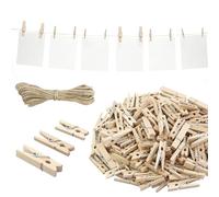 165 mini pinzas de madera, 2,5/3/3,5 cm, pinzas decorativas de madera para fotos con cuerda de yute de 10 m