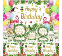 165 Paquete Productos Para Fiestas Hawaianas Aloha Decoración de Fiesta Luau Tropical Set de Mesa Para Fiesta de Verano - Platos, Globos, Servilletas, Hojas de Palma, Telón de Fondo Para 20 Personas