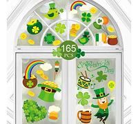 165 Piezas Pegatinas del día de San Patricio, Kalolary Irish Party Shamrock Ventana Pegatinas Adornos Decorativos Calcomanías para Ventana con Shamrock Verde Sombrero Zapatos Monedas de Oro (8 Hojas)