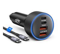 165W Cargador de Coche rápida USB C, PD100W Encendedor de Cigarrillos Carga, 4 Puertos de Fuente de alimentación para MacBook Pro/iPhone 16/15/Galaxy S25/S24/iPad y Otros Dispositivos USB