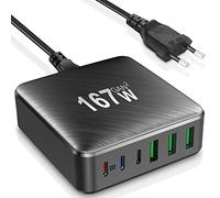 167W Cargador USB C Carga Rapida,6 Puertos USB Multiple,GAN Tipo C,Cargador Rapido Compatible con MacBook Pro/Air,iPad,iPhone 15/14/13/12/11,Samsung Galaxy S23,Note 20,Xiaomi,Pixel