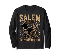 1692 Se perdieron una Camisa Salem Witch Trials Black Cat Moon Manga Larga