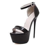 16CM/6.29IN Fashion Women Buckle Open Toe High Heels Sexy Thick Bottom Party Shoes Work Party Dress Nightclub,Negro,43 EU