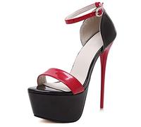 16CM/6.29IN Fashion Women Buckle Open Toe High Heels Sexy Thick Bottom Party Shoes Work Party Dress Nightclub,Rojo,43 EU