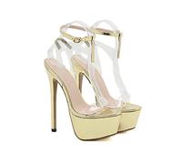 16CM/ 6.29IN Sandalias De Tacón Alto Plataforma Moda Transparente Abierto Toe Buckle Ankle Strap Ladies Party Stripper Dinner Party Prom Dance Shoes,Oro,37 EU
