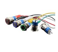 16mm Metal Push Button Switch Light 110V 220V Self Lock/Momentary Reset Car Start Power Red Blue 1Pcs(Yellow-Self lock,110 V)