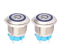 16mm Round 4 - Pin Push Button Switch | 12-24VDC 1NO Auto Reset with LED Indicator | IP65 Water - Switch for Industrial Control/Marine/Automotive Panels | Stainless Steel (Azul)
