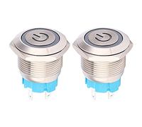 16mm Round 4 - Pin Push Button Switch | 12-24VDC 1NO Auto Reset with LED Indicator | IP65 Water - Switch for Industrial Control/Marine/Automotive Panels | Stainless Steel (Blanca)