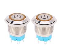 16mm Round 4 - Pin Push Button Switch | 12-24VDC 1NO Auto Reset with LED Indicator | IP65 Water - Switch for Industrial Control/Marine/Automotive Panels | Stainless Steel (Amarilla)