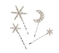 16pc Crystal Stars Moon Hair Clip Pins Set Snowflake Star Bride Hairpins Women Side Clips Barrettes Accessories(16pcs set Silver)
