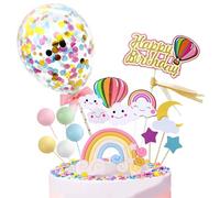 16PCS Decoración Pastel Arcoíris, Kit de Decoración para Tartas de Cumpleaños, Decoración de Tartas con Arcoiris y Globos, con Cloud Rainbow Star, para Infantiles Niños Niñas Tartas Cumpleaños