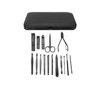 16pcs Stainless Steel Manicure Tool Set - Nail Clipper, Eyebrow Scissors, Dead Skin Pusher (Blue Bottom)