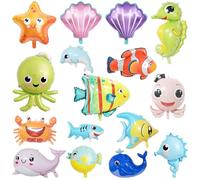 16Pcs unter dem Meer Party Dekorationen, KUAOOAUK große unter dem Meer Ballons, Hai Seepstern Seepferdchen Krabbe Folienballons, niedFisch Ballons für Jungen Mädchen Baby Dusche Geburtstag Party