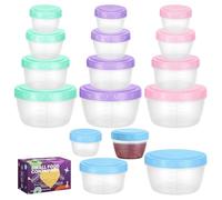 16Piezas Envases de Plastico con Tapa, Recipientes Herméticos para Alimentos con Escala Medidora, Recipientes para Alimentos Reutilizable para Salsas Yogur, Apto para Microondas&Congelador (4 Colores)