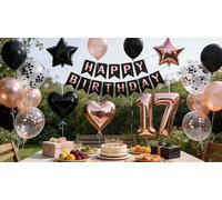 17. Decoración de cumpleaños, 17 años de edad, decoración de globos de 17 años de edad, decoración de cumpleaños de 17 años, decoración de cumpleaños de 17 años, hijo, hija, decoración de cumpleaños