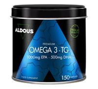 Omega 3 Capsulas Premium - 1000 mg EPA y 500 mg DHA - 150 Cápsulas - Alta Biodisponibilidad - 1500 mg Omega 3 - Aceite de Pescado en Forma de Triglicéridos - Tensión Arterial, Cerebro, Visión - Aldous