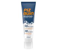 Piz Buin Mountain Sun Cream 50 SPF + Lipstick 30 SPF (20 ml), producto 2 en 1 con protección solar para deportes de alta montaña, protector solar facial 50 y protector labial 30