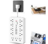17 in 1 Surge Protector Power Strip, 1 Count Flat Plug Power Strip with 4 USB Ports, 11 Outlet, 2 Type-C Ports (White)