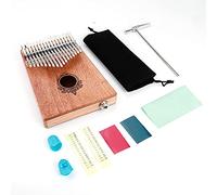 17 - Kalimba de pulgar clave, piano de dedos portátil de madera con pastilla incorporada, cuerpo de caoba y teclas metálicas para una interpretación amplificada, incluye martillo (Color de la madera)