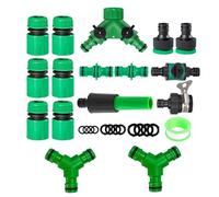 17 Piezas Conectores para Mangueras de Jardín, Accesorios de Manguera Conector Rápido sin Fugas,Kit de Conector de 1/2 y 3/4 Pulgada, Adaptador Grifo Manguera