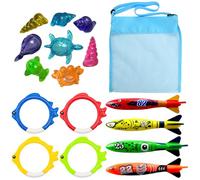 17 Piezas Juguetes de Buceo para Niños, Juguetes para Bucear Piscina con Torpedos Anillos de Buceo Gemas de Buceo, Juguetes Piscina Niños, Juguetes de Natación para Niñas Niños de 5 a 12 Años (A)