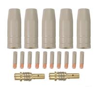 17 piezas para consumibles de soldadura MIG para antorcha 15AK incluyendo boquillas recubiertas y soportes de punta diseñados para reducir la adherencia de escoria y un funcionamiento suave (0.9 mm)
