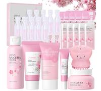 17 Piezas Set de Cuidado de la Piel Sakura, Sakura Set de Cuidado de la Piel, con Limpiador Facial/Tónico/Esencia/Dispositivo de Limpieza/Mascarilla, Etc.Kits De Cuidado Facial para Niñas y Mujeres