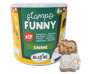 17 sellos animales de la sabana con tinta negra - sellos infantiles de 6 años y + - Stampo Funny - Tinta lavable - Actividad manual de dibujo - León mono Rhino - Idea de regalo para niña