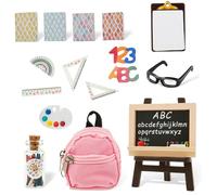 17 Unids/Set Mini Suministros Escolares Casa de Muñecas, Incluye Mochila Pequeña, Mini, Lápiz, Gafas, Papelería, Libros Accesorios de Plástico para Casa de Muñecas