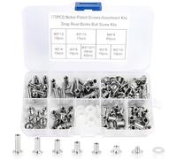 170pcs Chicago Schrauben Verschiedene,Rostfreier Stahl Kreuzschraube Nieten,M5 x 4mm, 6mm, 8mm, 10mm, 12mm,15 mm,Chicago Nieten und 4x4mm Flachkopf Stud Schraube,für DIY Lederdekoration Buchbinderei