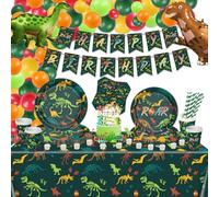 171 piezas de decoración de cumpleaños de dinosaurios: platos, servilletas, tazas, globos, pancarta, tartas, mantel, suministros para fiestas infantiles para 20 invitados